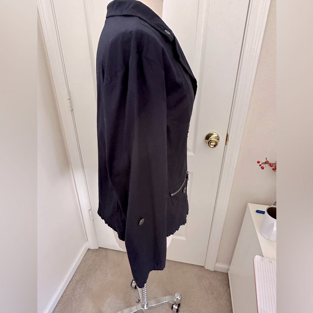 Anthropologie CocoYClub Lightweight Navy Jacket Ruffle Trim Zipper Size XL NWOT - Picture 8 of 13